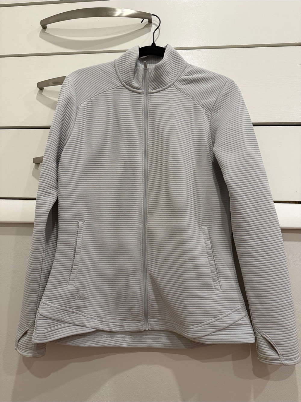 adidas Light Gray Ribbed Full-Zip Teddy Jacket